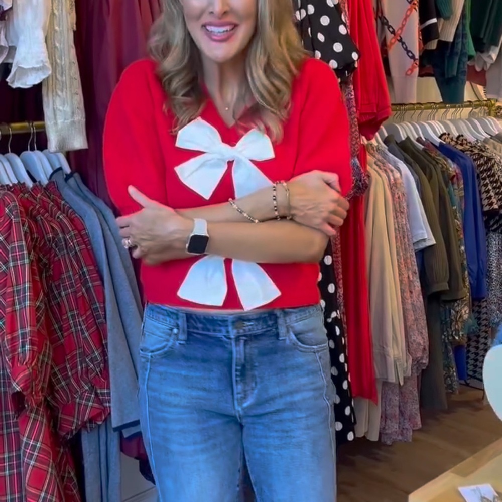 Red Sweater with White Bows